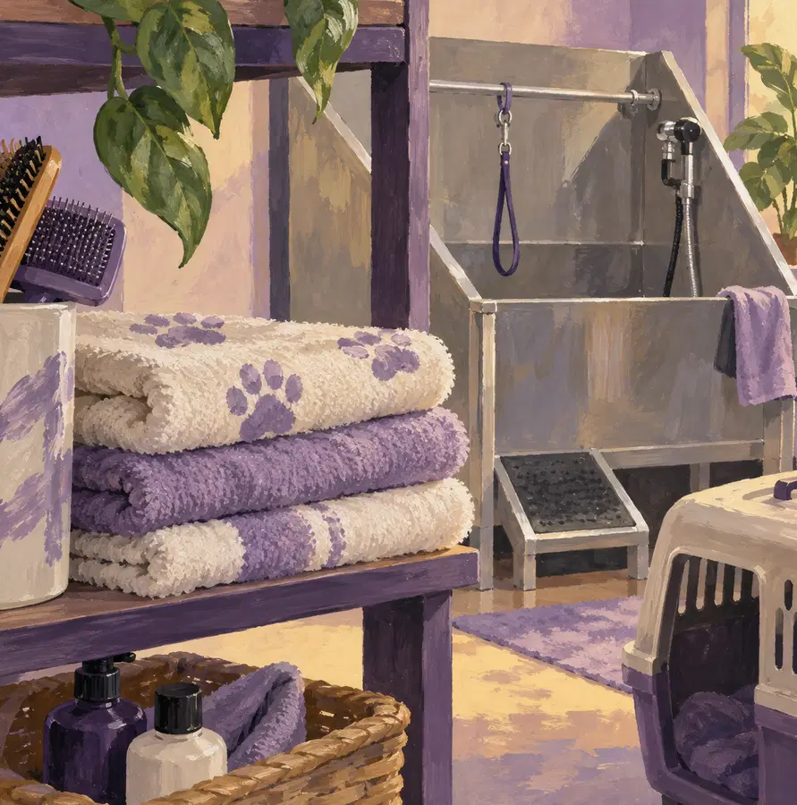 Illustration of pet care businesses equipment and workspace