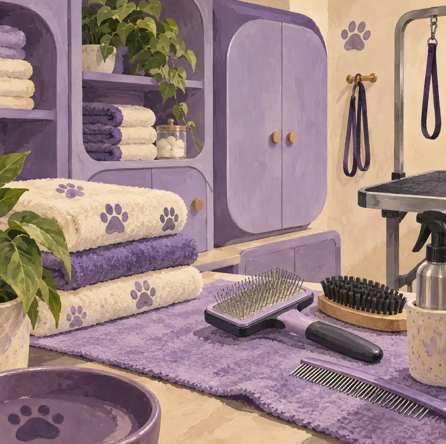 Illustration of pet care businesses equipment and workspace